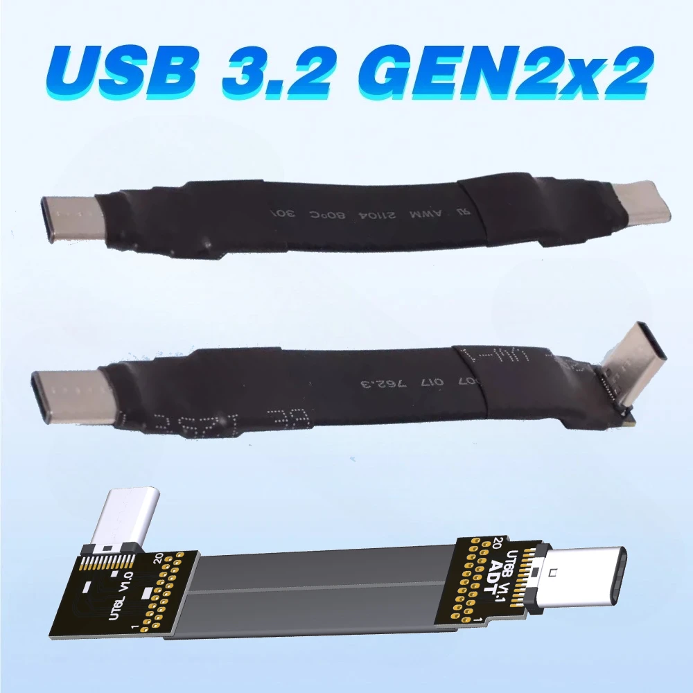 

Short FFC USB C FPV Flat Slim Ribbon FPC Cable USB 3.2 Type-C 90 Degree to USB-C Gen2x2 20Gbps for Data&Charging 3A Phone Tablet