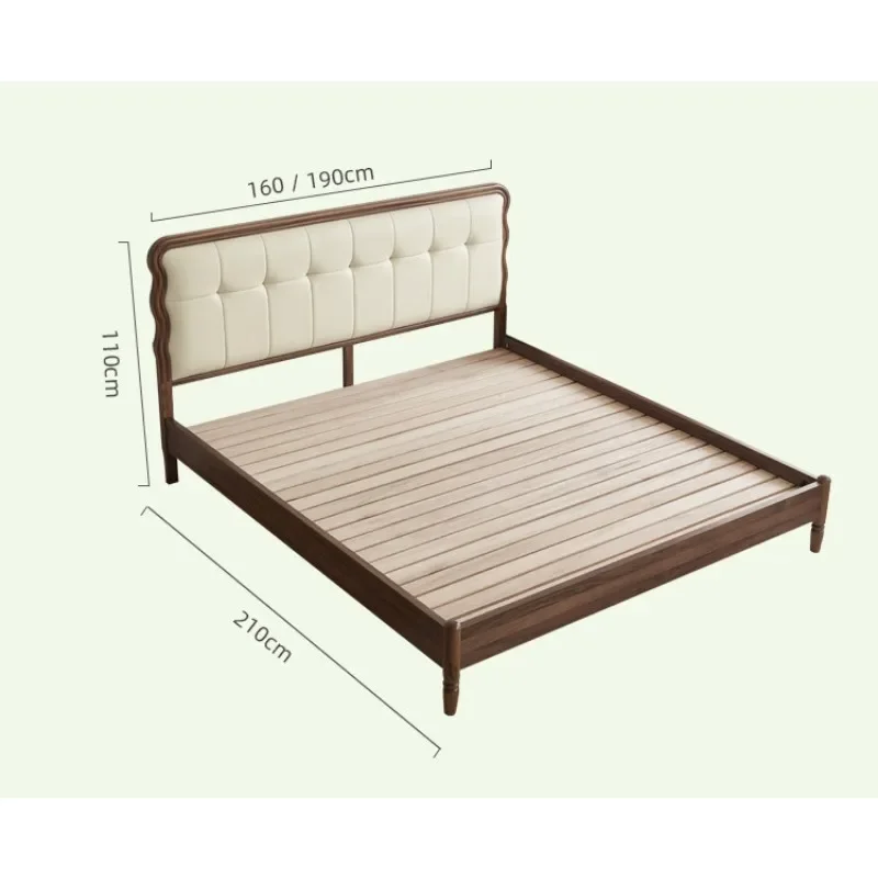 Nordic black walnut bed full solid wood simple double soft bag bedroom retro leather queen bed