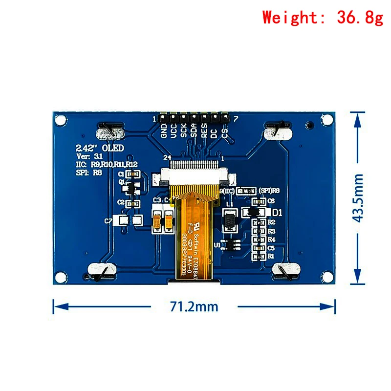 2.42 بوصة 2.42 "OLED وحدة عرض 128x64 LCD HD وحدة شاشة SSD1309 7 Pin SPI/IIC I2C واجهة تسلسلية لاردوينو UNO R3