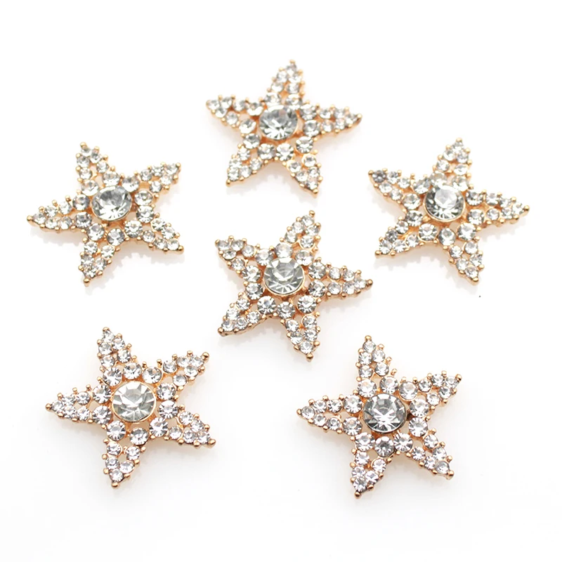 10Pcs 25MM Starfish Rhinestone Alloy Accessories Diy Wedding Dress Headwear Gift Box Decoration Accessories