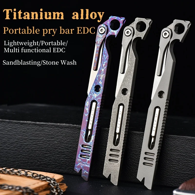 Titanium alloy art knife multifunctional EDC outdoor survival pry bar screwdriver camping bottle opener (10 blades included)