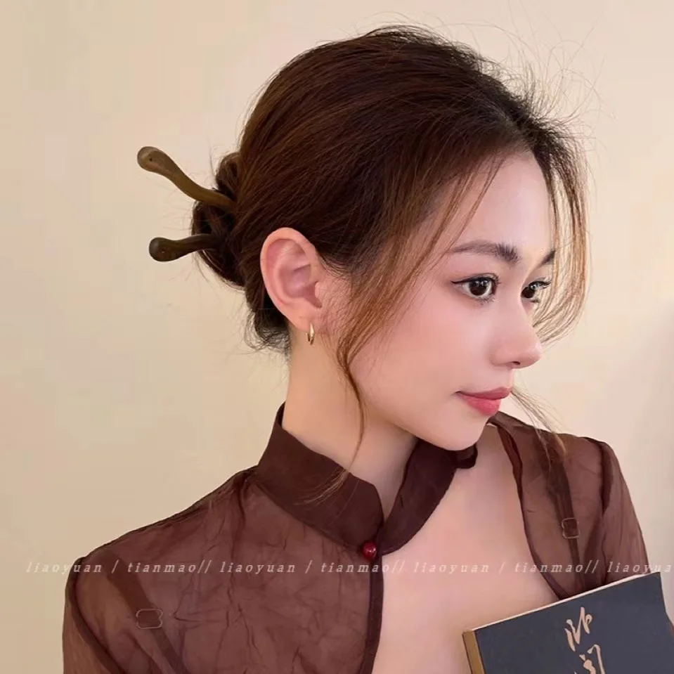 

1pc Vintage Sandalwood Hair Pin Chinese Minimalist Style Elegant Bun Stick for Women Bride Daily Wear Premium Hair Accessory