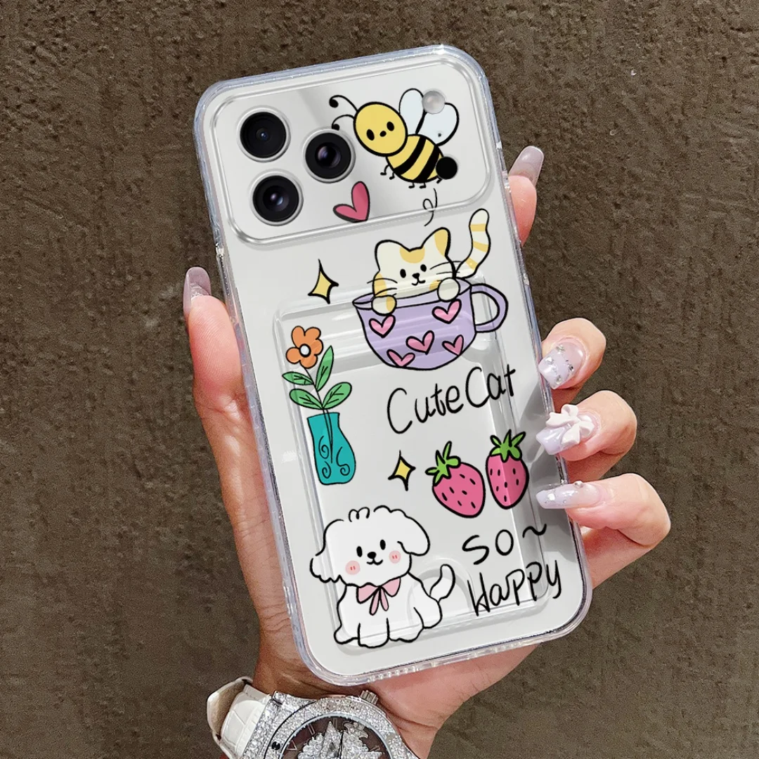 

Funny Cartoon Puppy couple Clear wallet Phone Case for IPhone 17 16 15 14 13 12 11 Pro Max 7 8 Plus X XR XS Soft TPU Case