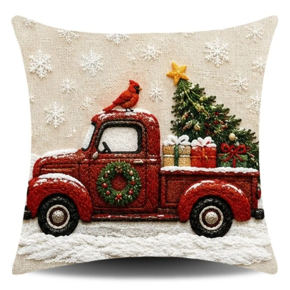 Home Decor Soft Christmas Pillow Covers 2D Printed Reindeer Xmas Pillowslip Tree Elf Snowman Pillow Cover Sofa