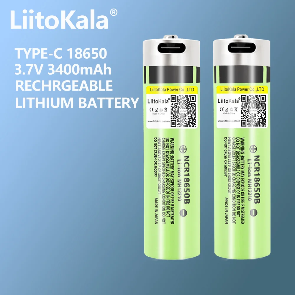 2 szt. USB-34B LiitoKala typu C 18650 3.7V 3400mAh USB akumulator litowo-jonowy do latarki zabawka mysz elektryczny