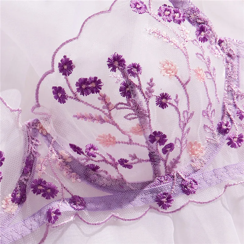 Sexy Women Bra Sets Lace Transparent Romantic Lingerie Underwear Thong See Through Exotic Sets Embroidery Floral Bra Brief Set image 4