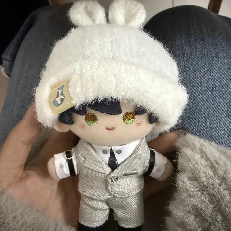 Only Clothes For 10cm Doll Set Cute Milk White Rabbit Ear Hat Soft Jumpsuit Scarf Outfit Cute Plush Doll Dress Up Accessories