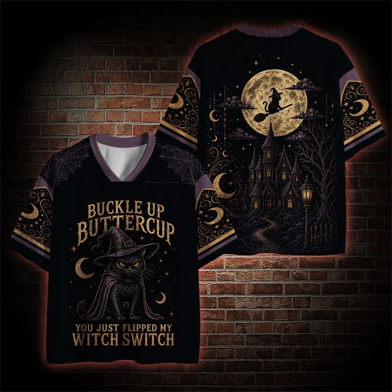 2026 Halloween Retro Gothic Dark Unisex Jersey,Vintage Witch Black Cat Moon Graphic,Adult and Kids Available,For Party Festival
