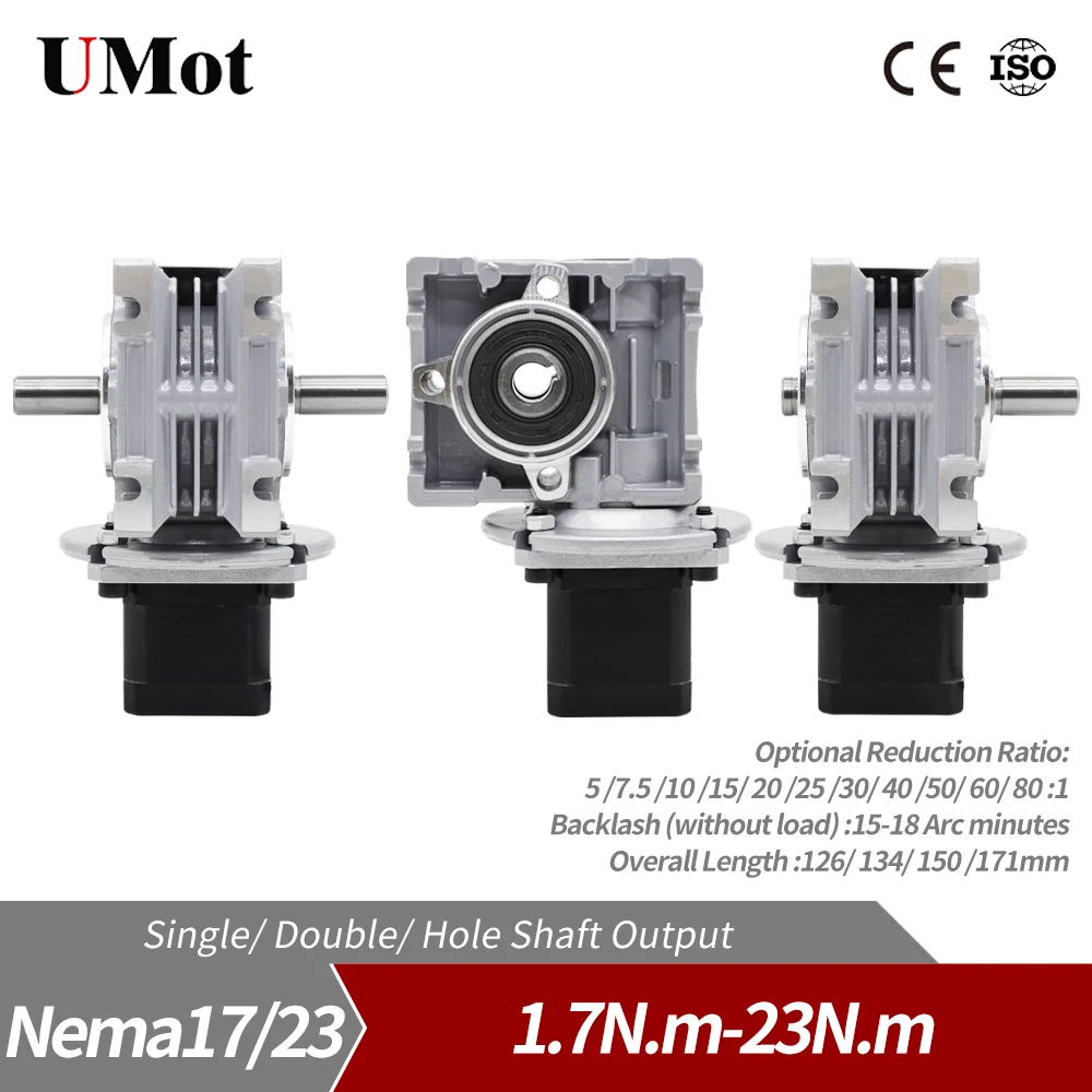 High Precision High Torque Single/Double/Hole Shaft Nema 17/23 Worm Geared Reducer Stepper/Step Motor with Worm Gearbox