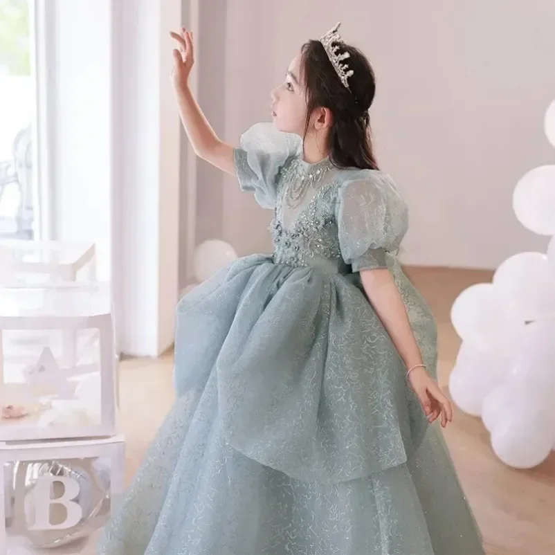 

Prom Dress for Elegant Girl Infant Luxury Sequined Ball Gown Kids Piano Maxi 2024 Performance Costumes Children Girls Partywear