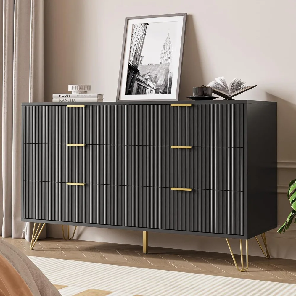 

Black Dresser for Bedroom, Modern Dresser with Gold Metal Handles & Chests of Drawers, Wood Chest of Drawers for Bedroom