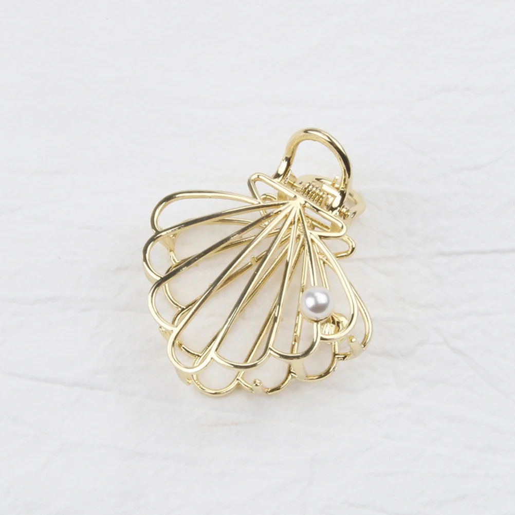 

1Pcs Shell Hair Claw Clip Golden Hollow Sector Barrette Fashionable Non-Slip Lightweight Large Hair Clip for Wedding Party