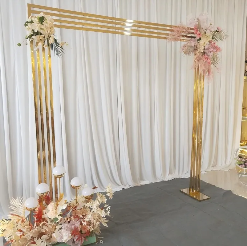 Luksusowy złoty metalowy łuk ślubny z efektem rdzy, stalowy stelaż, dekoracja mebli na scenę weselną.
