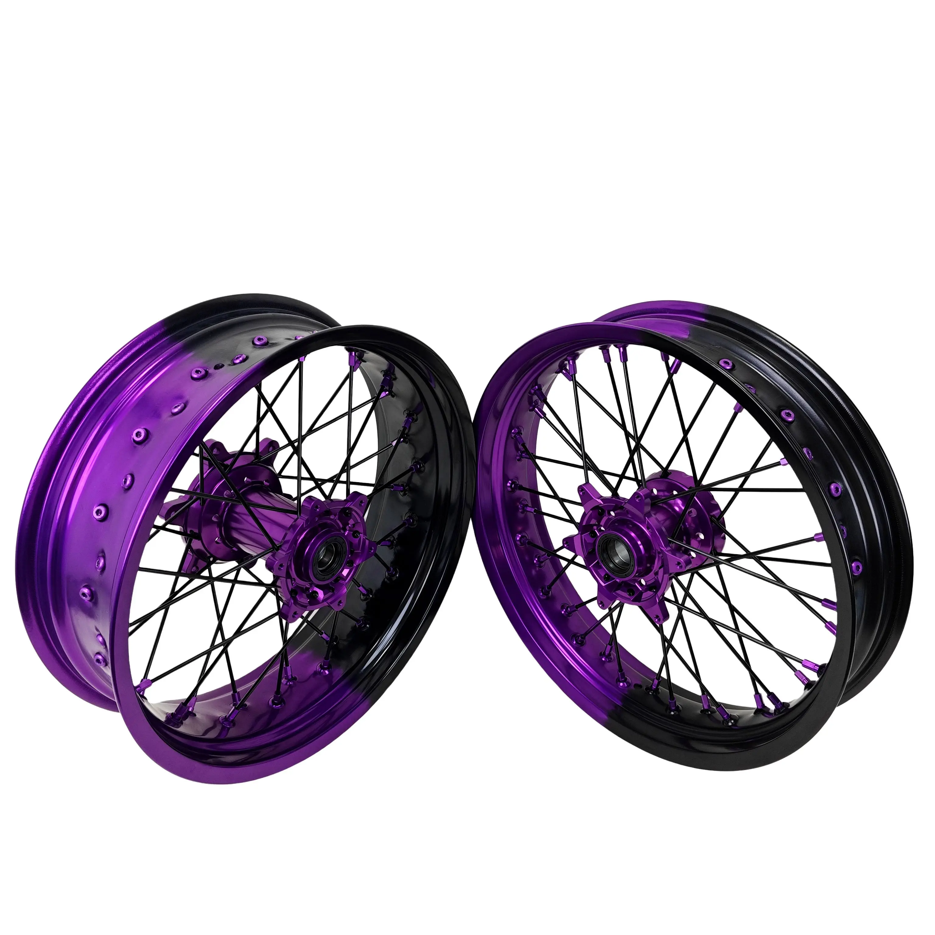 

17-3.5/5.0 Inch Fit EXC SXF 2003-2024 TE TC 2014-2024 Black And Purple Rim Purple Hub Supermoto Wheels Set