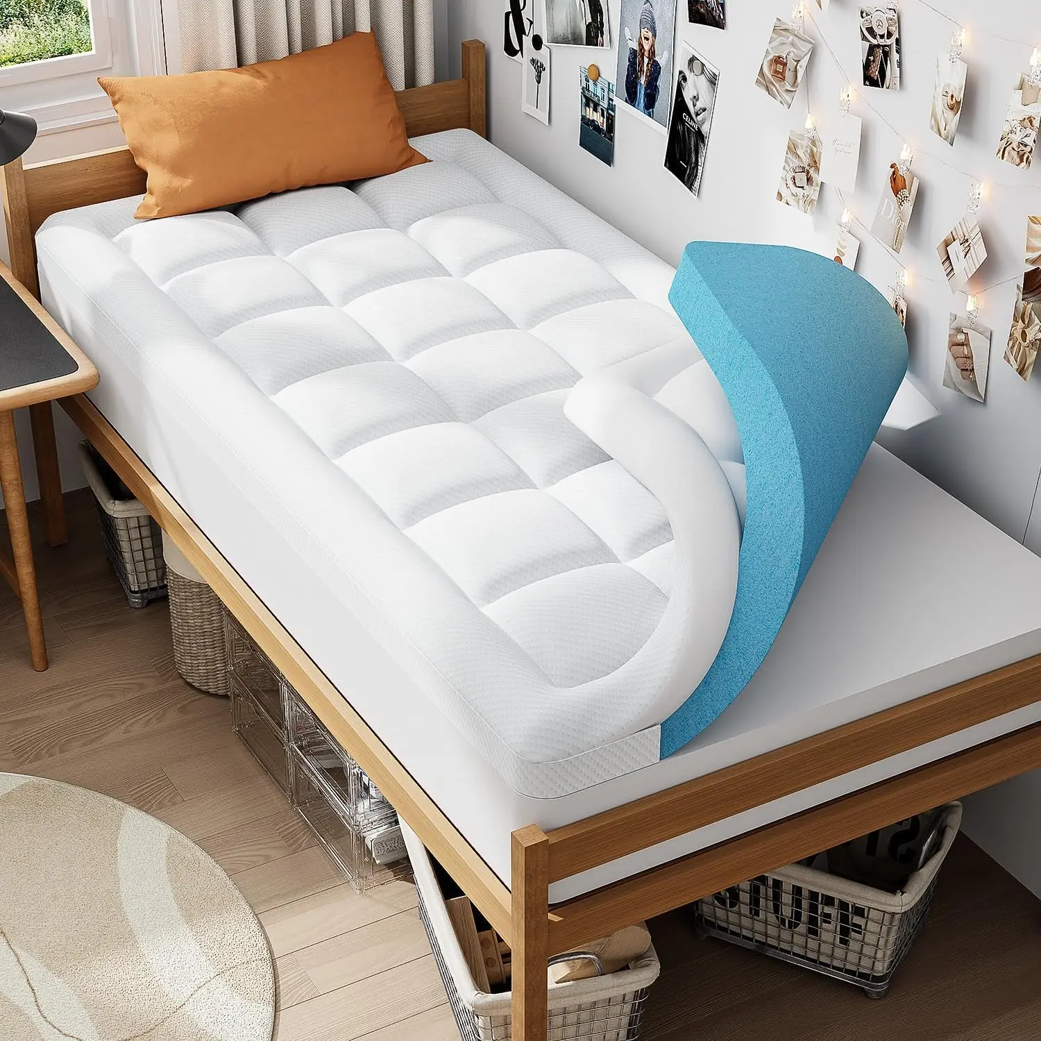 

Twin XL 3 Inch Memory Foam Mattress Topper Dual Layer Cooling Gel for College Dorm Essentials