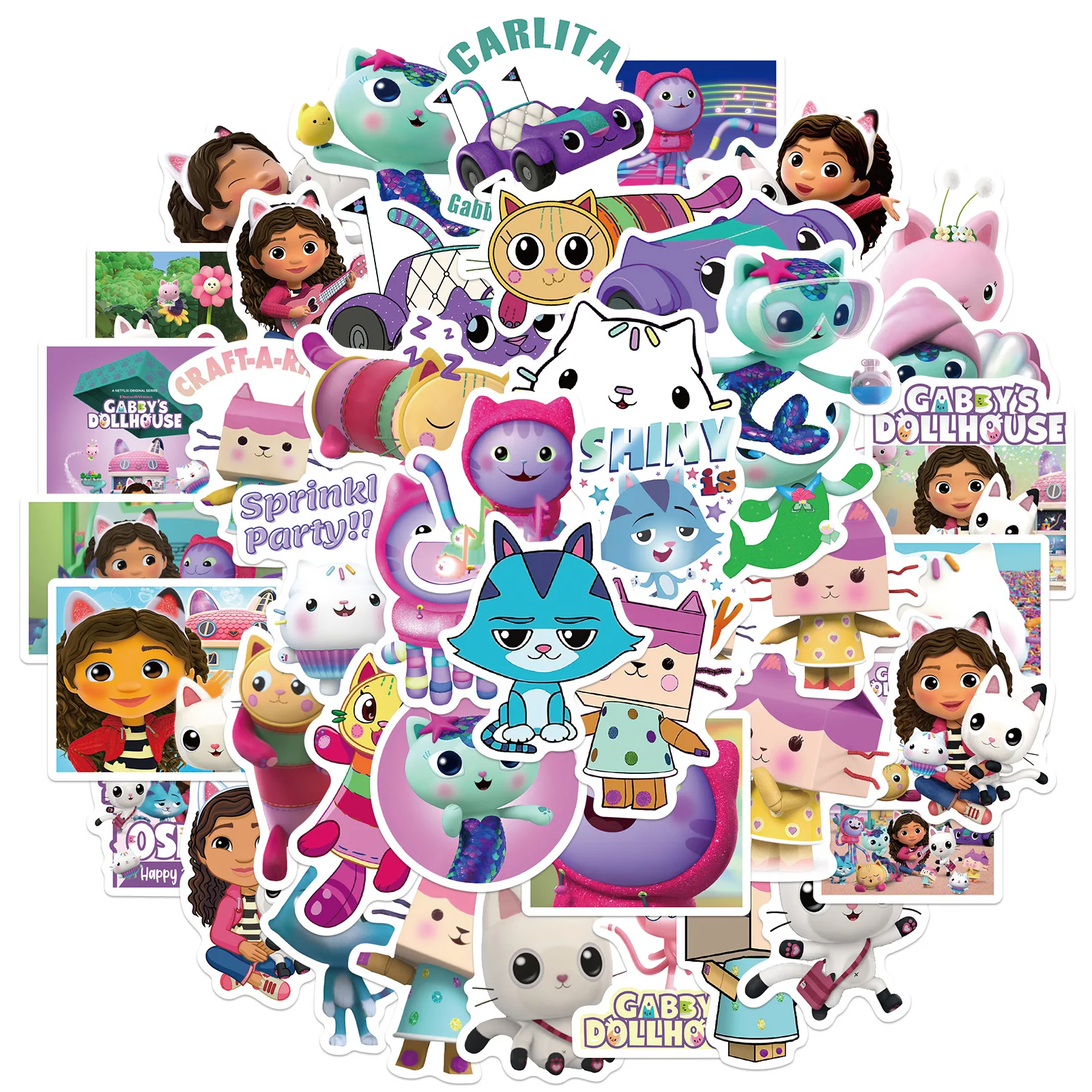 50PCS Cartoon Gabby Poppenhuis Stickers Kawaii Leuke Waterdichte Laptop Gitaar Boek Bagage Graffiti Anime Sticker Pack Kinderen Speelgoed