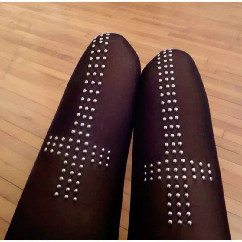 Retro Cross Hot Brick Stockings Women's 2000s Tight Pants Elastic Aesthetics Hip-hop Street Casual Cosplay Emotional Y2K Socks