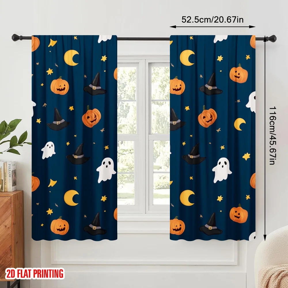2pcs,2D plane printing Creative Curtains halloween pumpkin (21) Durable Polyester (without rod) Holiday Perfect for Bedroom &