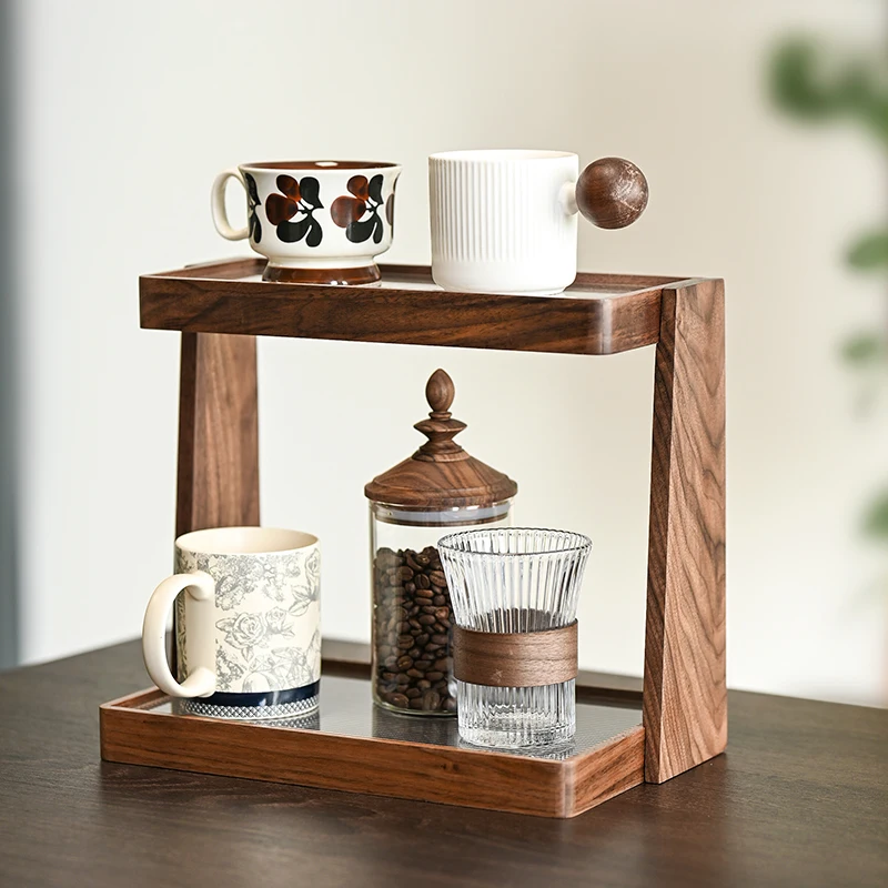 

Деревянный органайзер для хранения чашек из орехового дерева, полка для кружек, подставка для кофемашины, домашний угловой дисплей для кофе