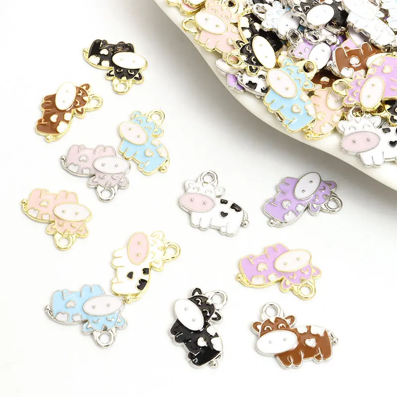 10pcs Lovely Cow Styling Enamel Charms For DIY Necklace Earrings Cute Animal Pendants Handmade Ornaments Gifts For Children