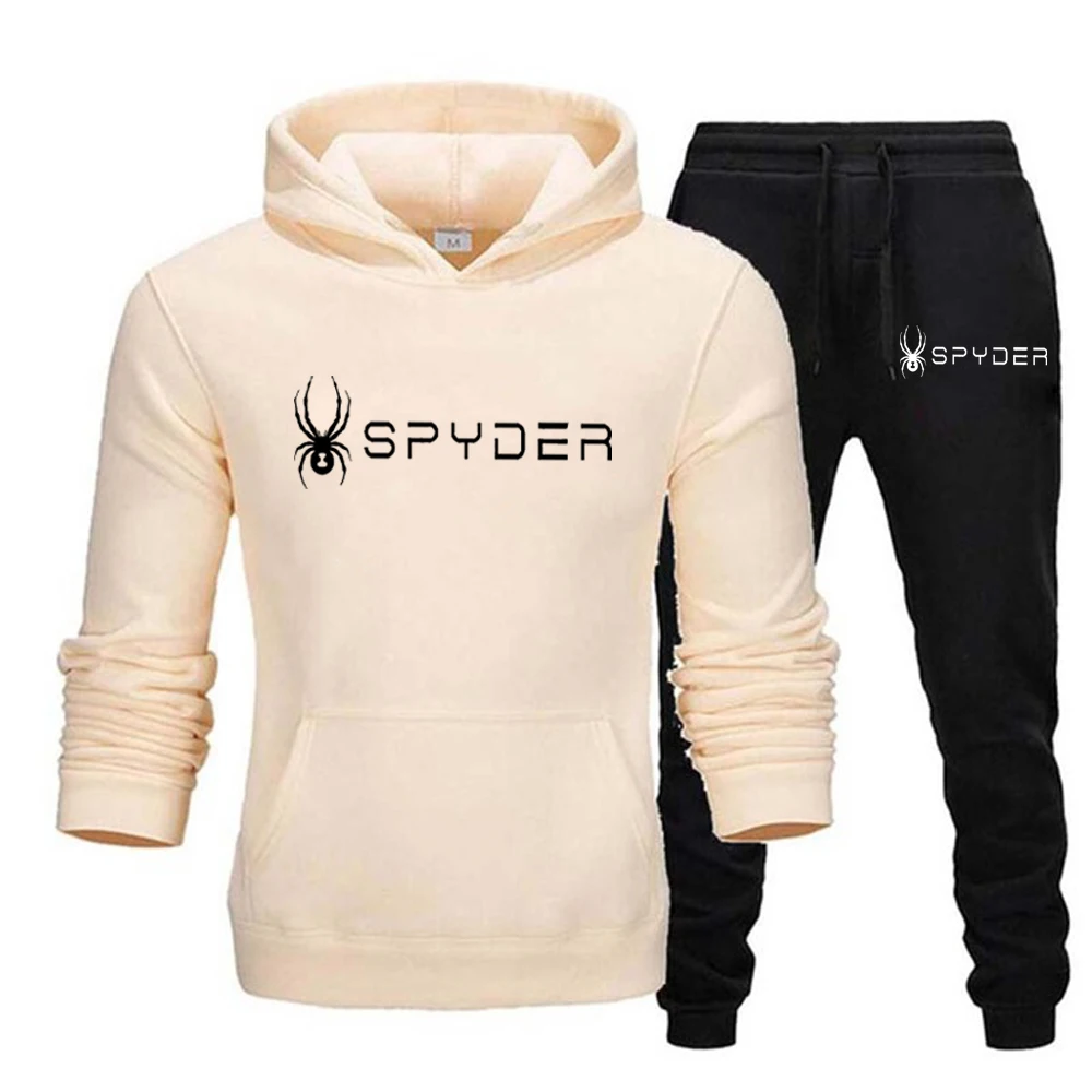 SPYDER Men Hoodies Two Piece Sets High Quality Printing Hooded Sweatshirt Sweatpants Casual Suit Outwear and Trousers