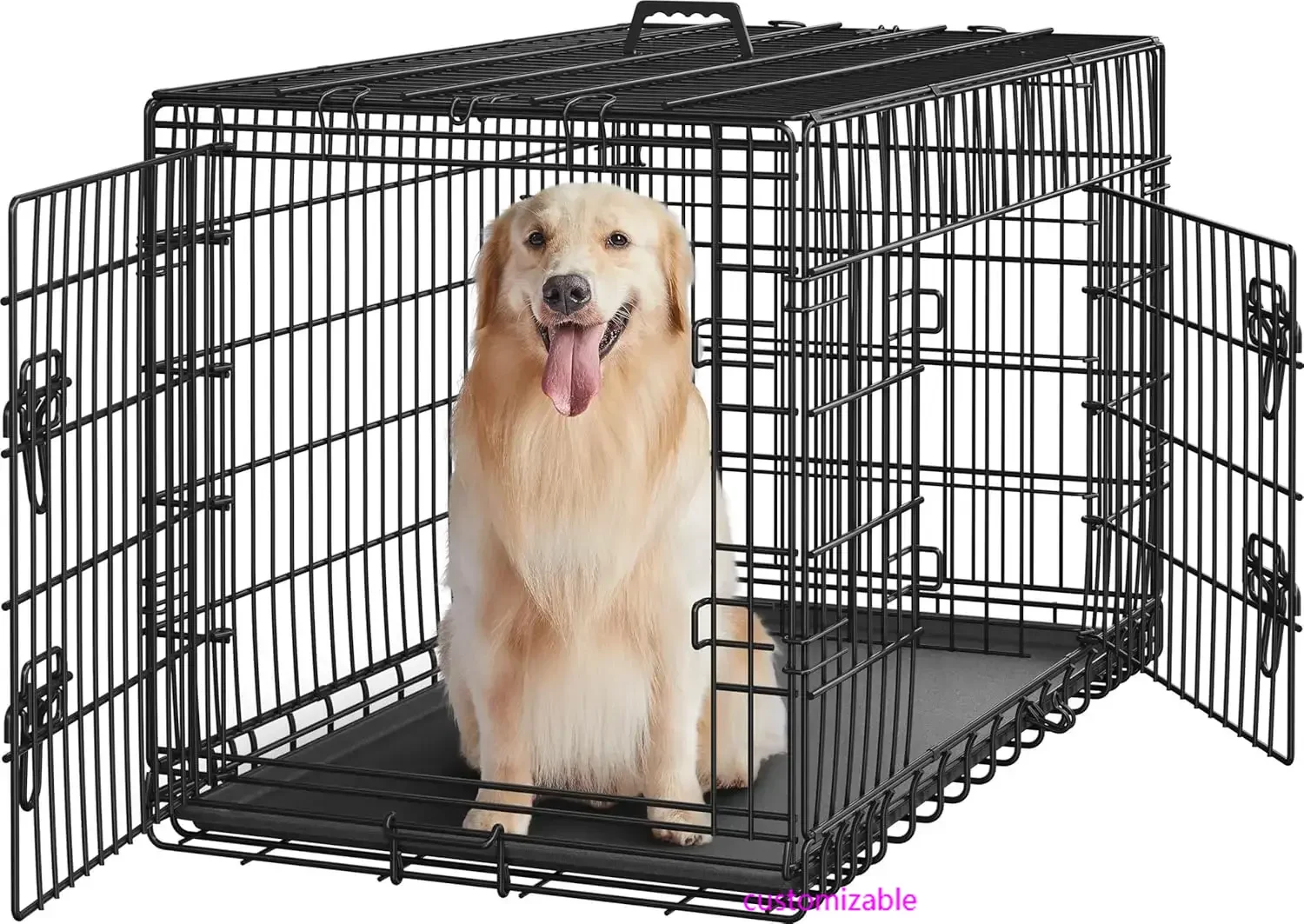 42 inch Dog Crate Double Door Dog Crate w/Divider for Puppy to Adult XL Collapsible Metal Dog Crate with Removable Tray Wire