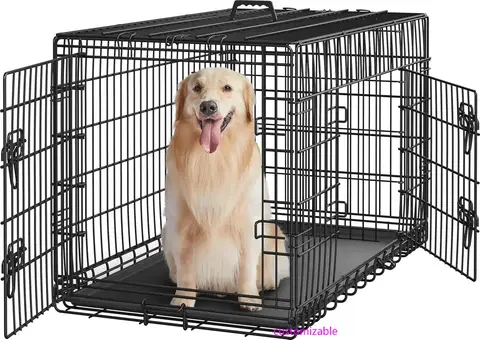 42 inch Dog Crate Double Door Dog Crate w/Divider for Puppy to Adult XL Collapsible Metal Dog Crate with Removable Tray Wire