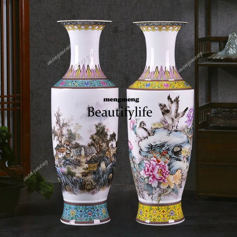 R134 64Cm Jingdezhen ceramic floor-to-ceiling vase living room TV cabinet rich bamboo decorative Chinese ornament