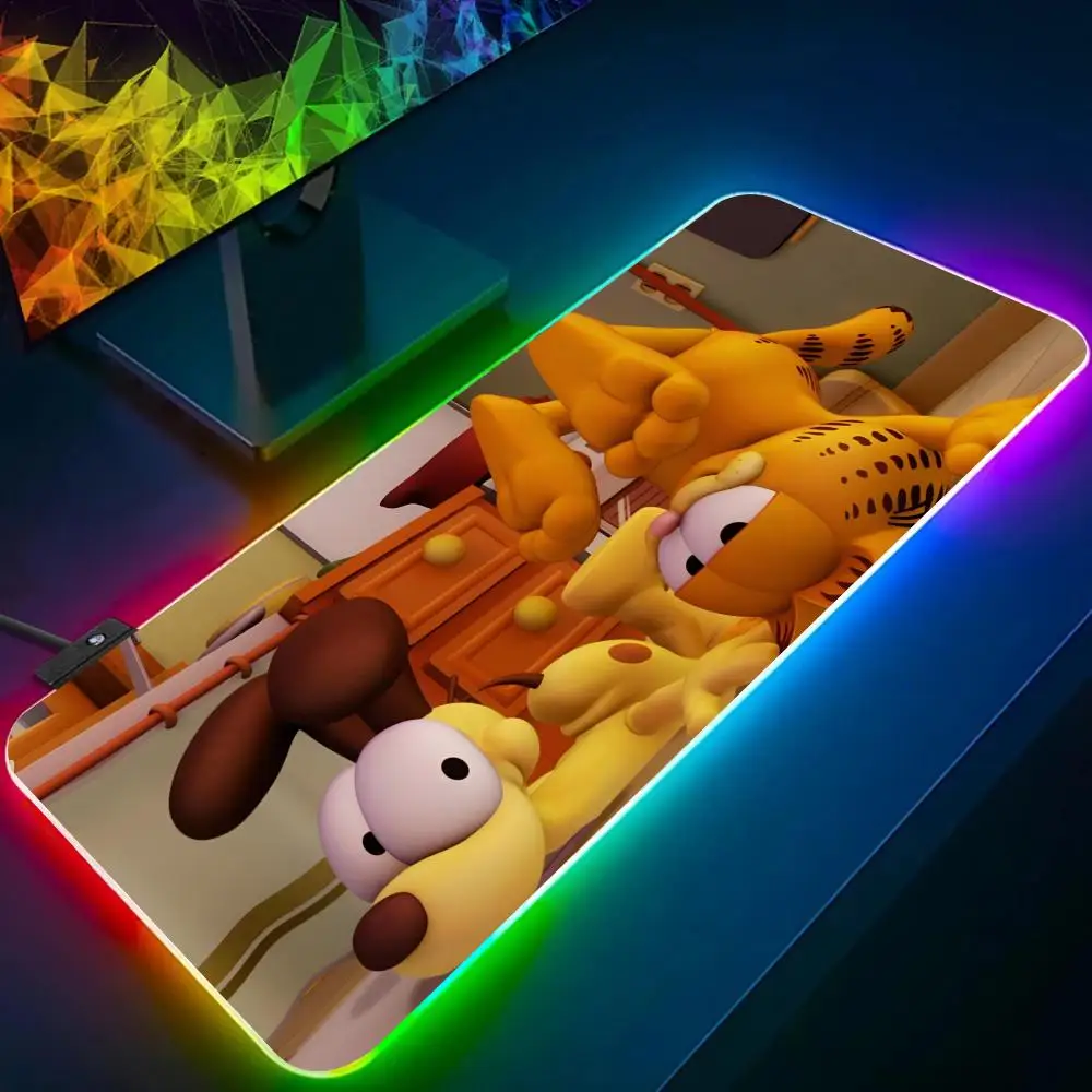 Anime G-Garfield Mouse Pad RGB Glow Personality Picture Custom PC Table Mat Carpet Mat Game Player Dedicated LED