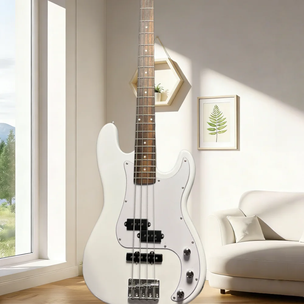 

Белая электрогитара BASS с звукоснимателями HS, фиксированным бриджем, корпусом из тополя, грифом из лаврового дерева, профессиональная, для рок-музыки, бесплатная доставка