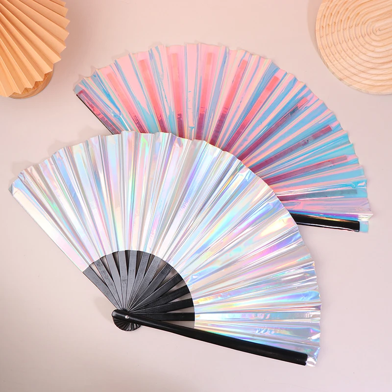 1Pc Waterproof PVC Handheld Fan Folding Fan For Holiday Comical Performances Concerts Music Festivals Laser Kung Fu Fans