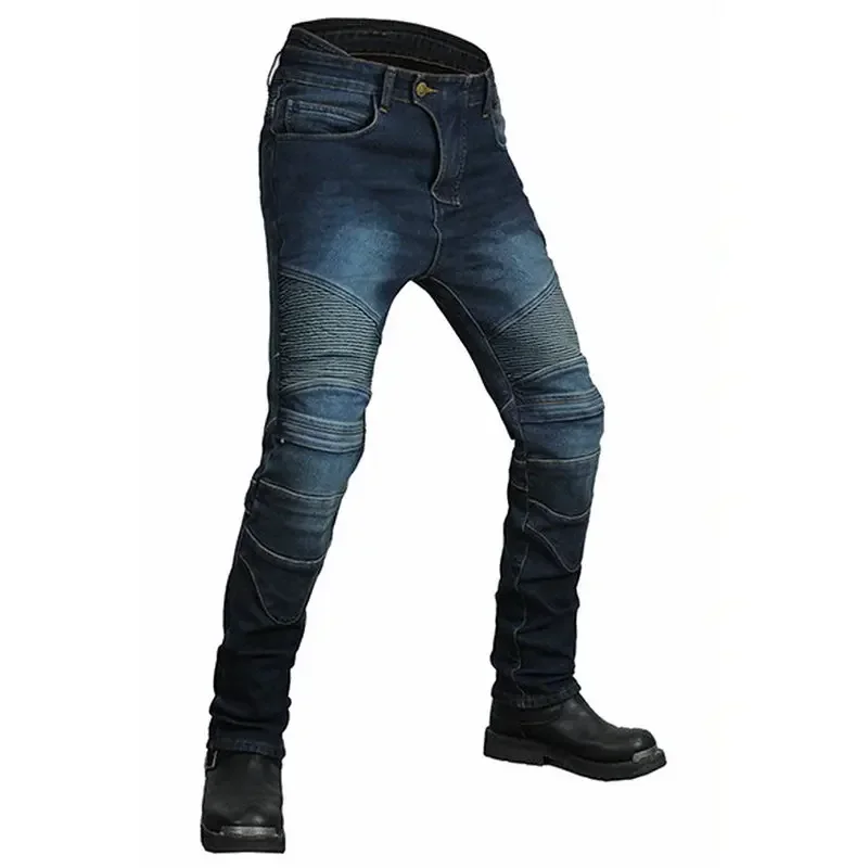 

Volero Motorcycle Riding Jeans Winter Warm Velvet Motocross Protection Windproof Pants Moto Knight Casual Trousers Dirty Blue