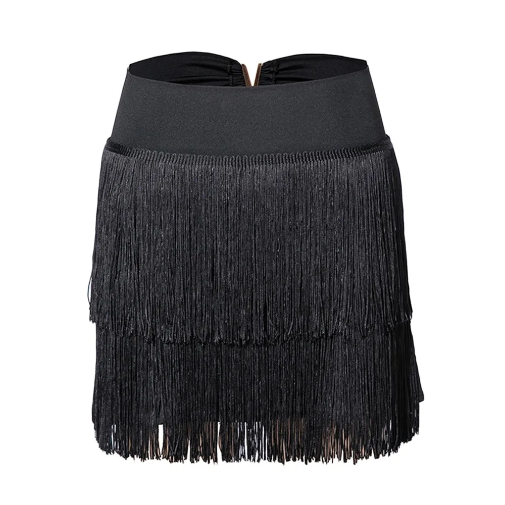タッセルラテンダンススカートプロフェッショナル二重層社交ダンススカートチャチャダンスウェアステージ衣装サンバダンススカート