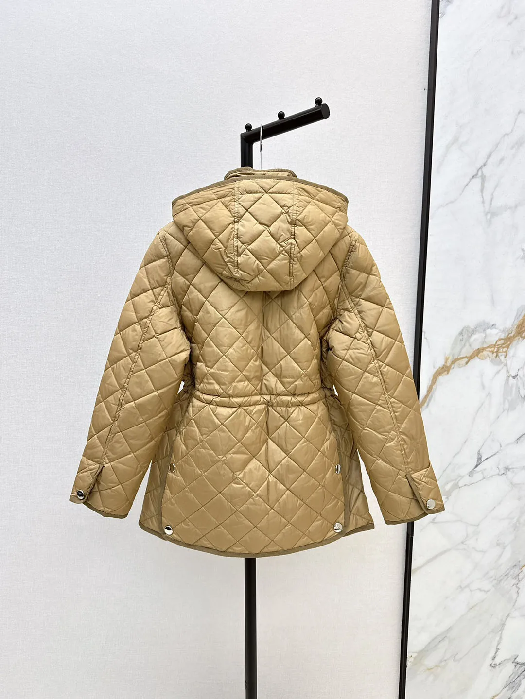 2024 Autumn/Winter New Product Fashionable and Versatile Casual Checkered Texture Hooded Waist Cotton Jacket