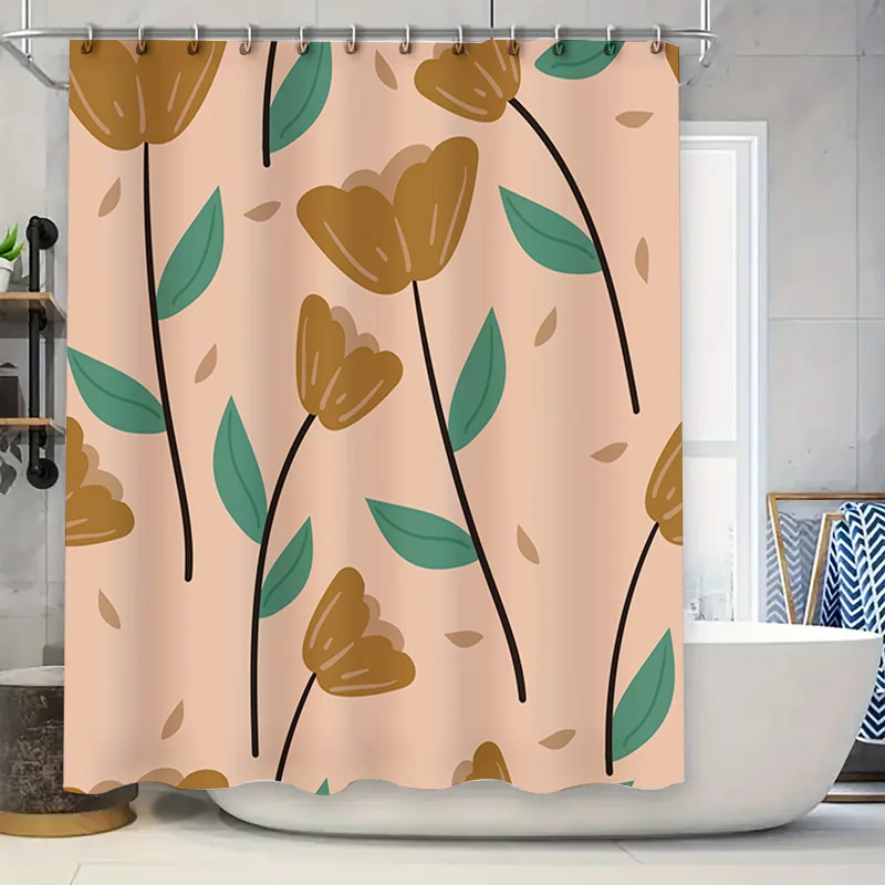 

Занавеска для душа в винтажном стиле с цветочным принтом, украшение для дома, водонепроницаемые аксессуары для ванной, розовые, зеленые листья, желтые цветы, размер: 180