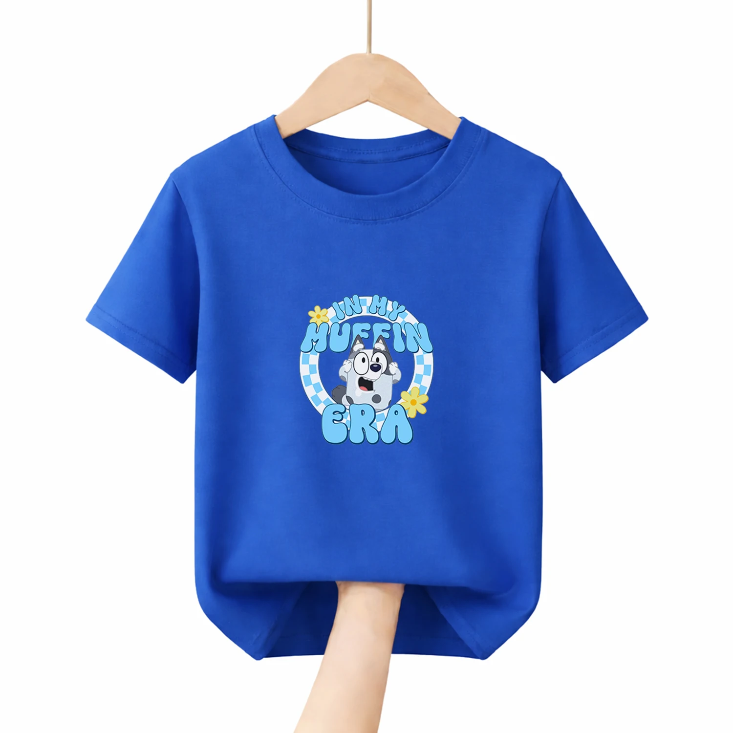 

Детская хлопковая футболка с тематикой мультфильма Bluey для повседневной носки