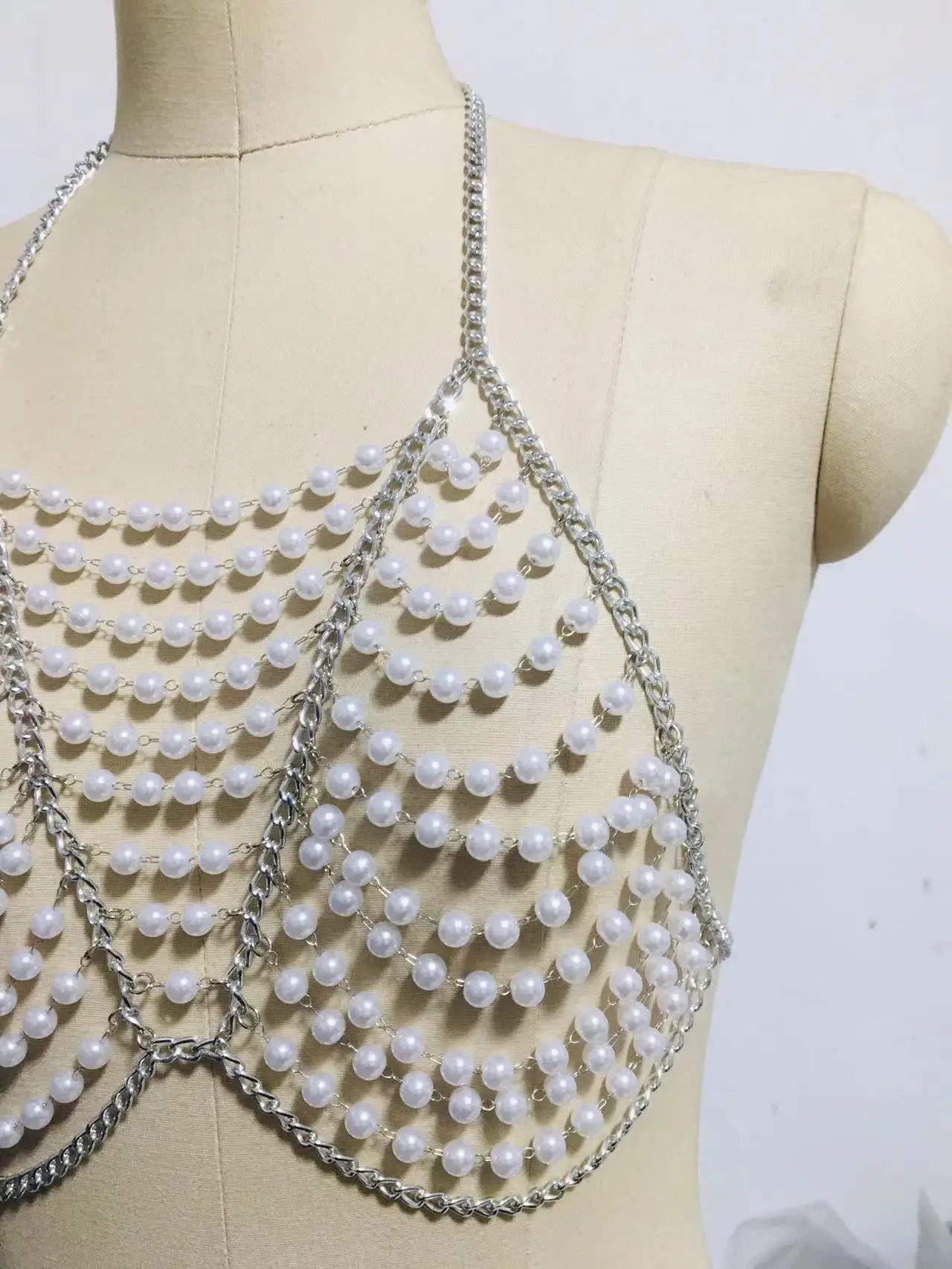 2024New pearl chain multi-layer tassel chain splicing metal chain fashion hanging neck chest chain