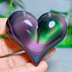 Rainbow Obsidian Heart Crystal Natural Stone Quartz Stone Minerals Home Decoration Reiki Craft Gifts Love Energy Healing Luck
