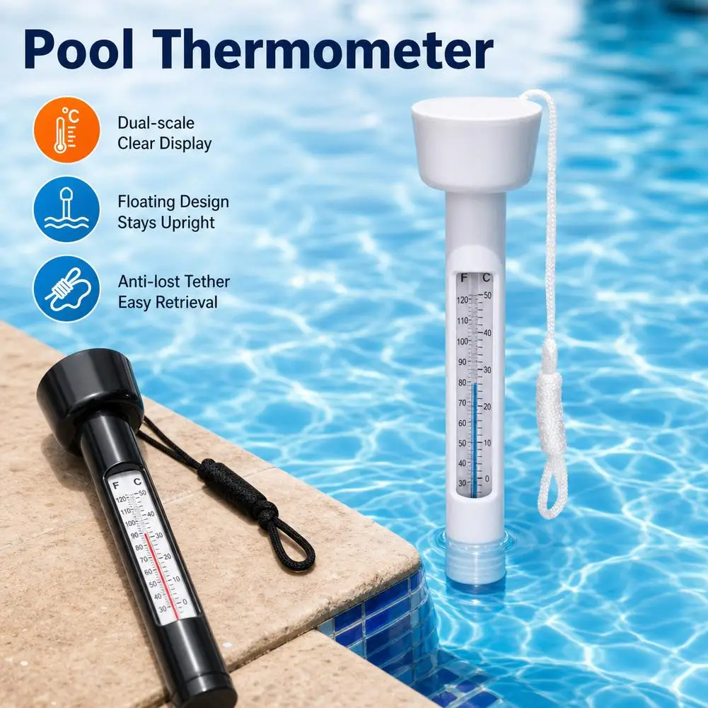 Pool Thermometer Floating Water Temperature Gauge String Swimming Pools Spa Hot Tub Aquarium Pond Bathtub High Accuracy