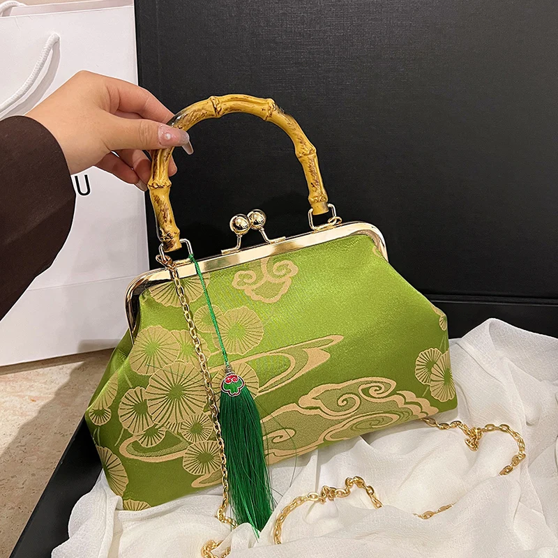 New Elegant Women's Embroidered Handbag Fashion Metal Border Shoulder Bag with Long Chain Strap Evening Clutch Purse Ladies Gift