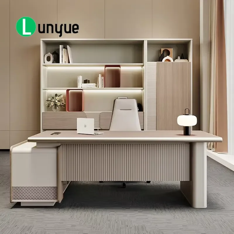 Modern Eco Friendly Durable Wood L Shaped Desk with Cabinet for Commercial Office CEO Executive Workspace