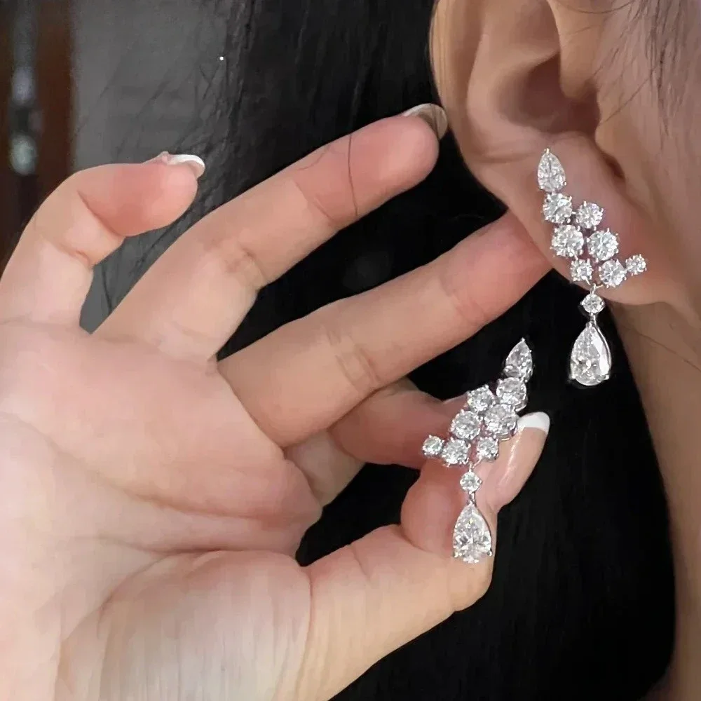 

6.1cttw Luxury Full Moissanite Drop Earrings for Women 925 Sterling Silver D Color Sparkling Pear Cut Diamond Wedding Jewely GRA