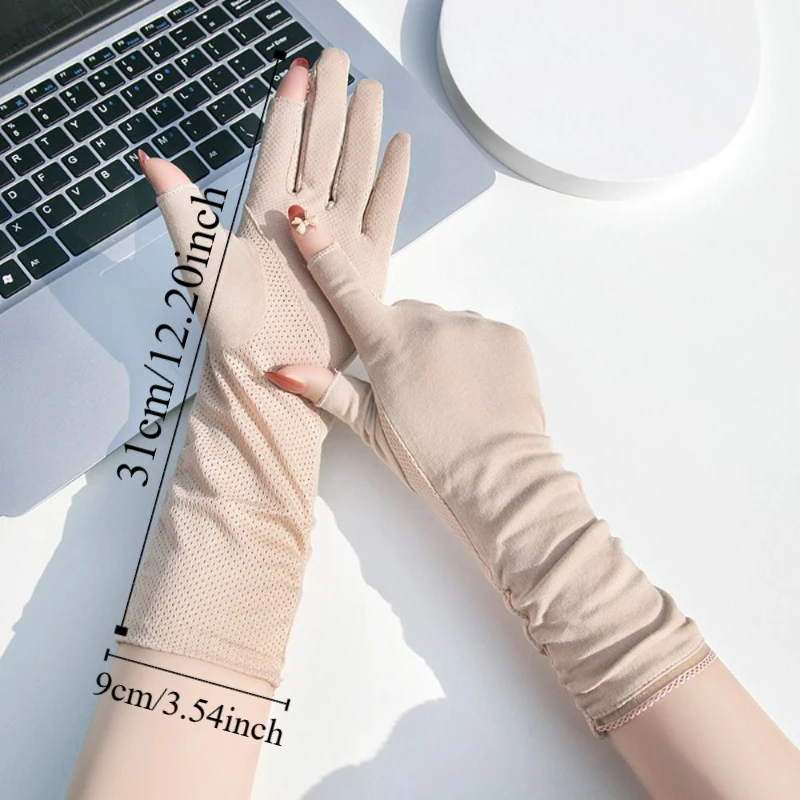 자외선 차단 여성용 선스크린 장갑, 통기성 좋은 자외선 차단 라이딩 장갑, 미끄럼 방지 얇은 여름 운전 장갑 여성용