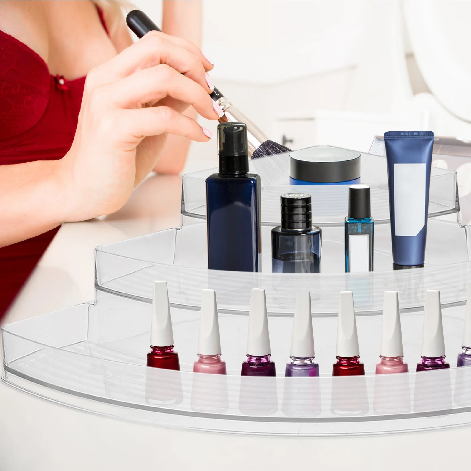 

Acrylic Nail Polish Organizer Transparent 3-Tier Makeup Display Stand Perfume Organizer Desktop Storage Rack Acrylic Riser
