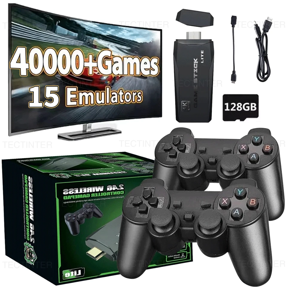 M8 4K HD Game Stick Mini consolas de videojuegos reproductor de juegos portátil 40000 juegos integrados con controlador inalámbrico doble de 2,4G