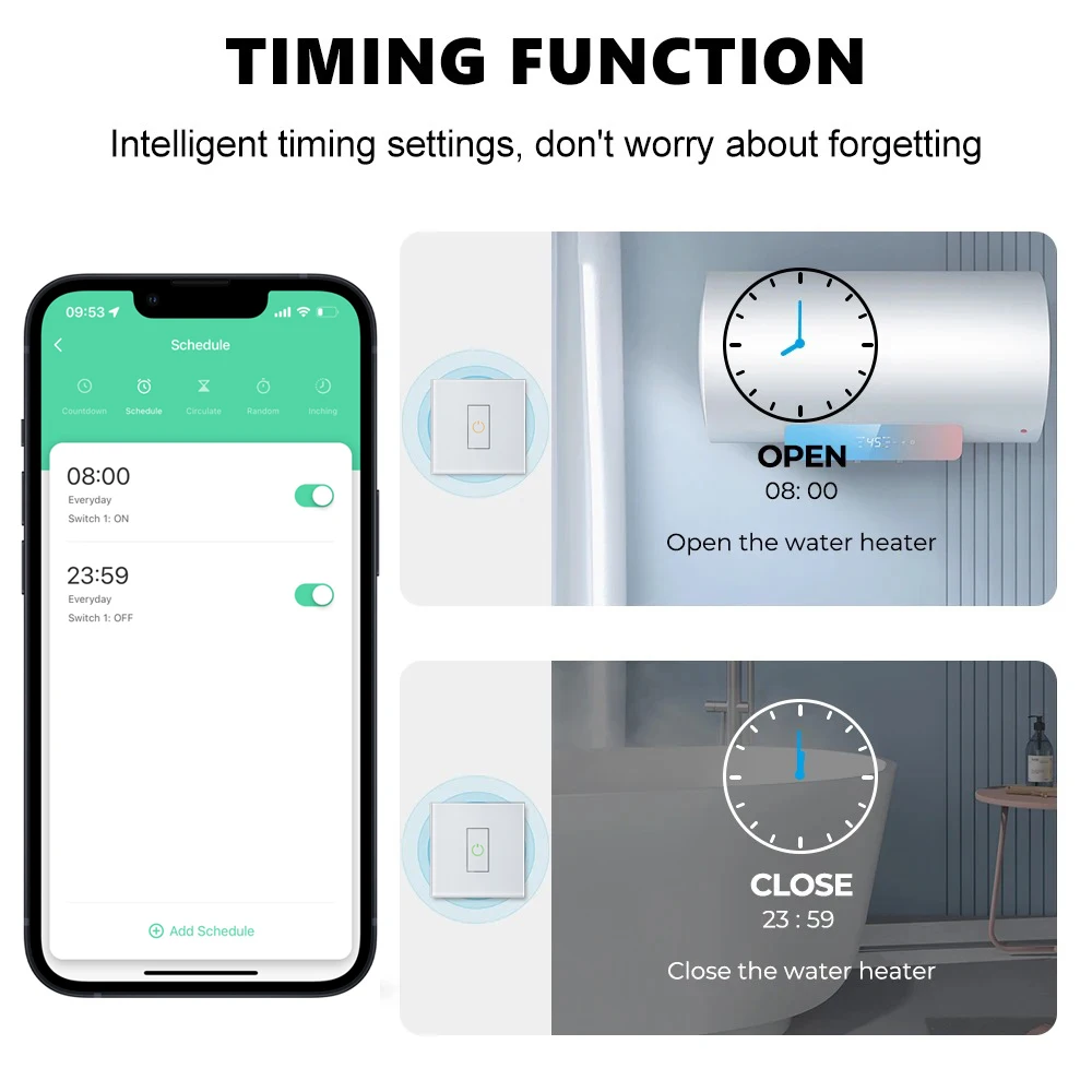 EU WiFi Boiler Water Heater Switch Tuya Smart Life App Remote Control Timer Power Monitor Overload Protection Works with Alexa