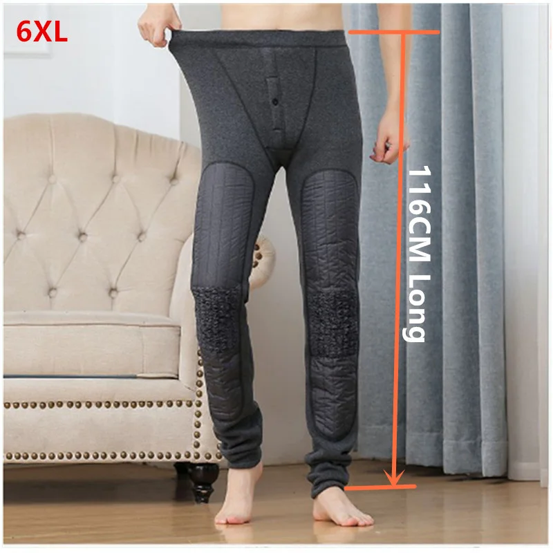 

Tall Men Winter Long Johns Thermal Underwear Men's Leggings 116CM High Waist 6XL Plus Size Extra Berber Fleece Underpants