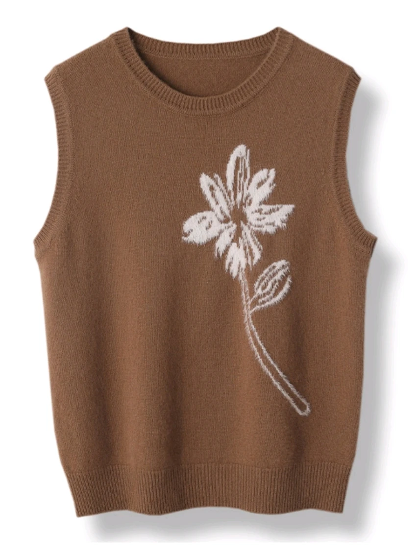 Autumn Winter Women's 100% Merino Wool Sweater O-neck Cashmere Pullover Sleeveless Basic Fashion Clothing Comfort Knitwear Tops