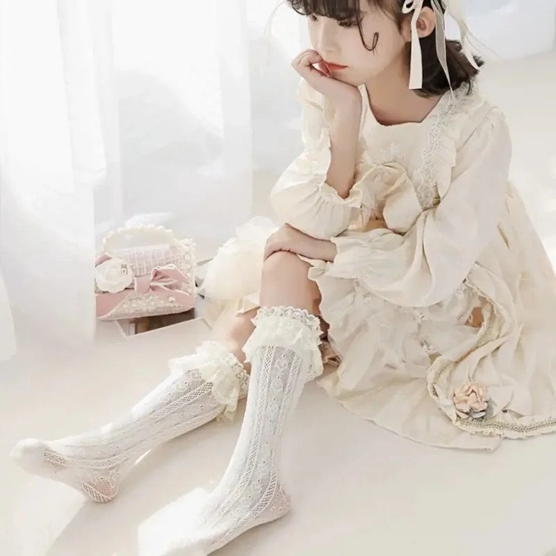 1/2Pcs Girls' Socks Thin JK Princess Socks White Love Lace Mesh Mosquito Proof Baby Socks Children's Thin Socks