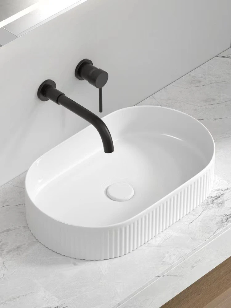 Square Stripe Ceramic Washbasin Vertical Line Round Basin for Bathroom Sink Vanity